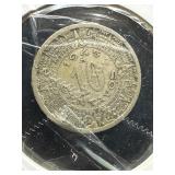 1945 Mexico 10 Centavos Coin with Aztec Calendar D