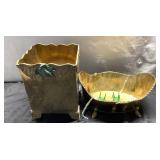 Gold-Tone Metal Planters with Leaf Accents and Sca