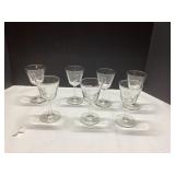 Six Etched Glass Stemware Goblets, 5.5 Inches Tall