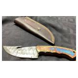 Handmade Knife With Patterned Blade and Leather Sh
