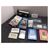 Vintage Media Including VHS Tapes, Audio Cassettes