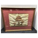 Framed Textile Artwork of Mushrooms with Mat and W