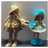 Decorative Straw Dolls with Blue and Yellow Accent