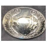 Oval Silver-Tone Western Belt Buckle with Bull Des