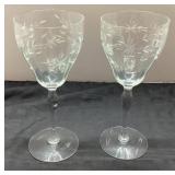 Two Etched Glass Goblets, Approximately 8 Inches T