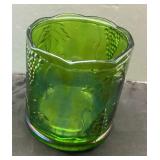 Green Depression Glass Planter with Grape and Leaf