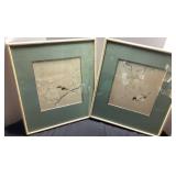 Asian-Inspired Framed Bird Artwork, Approximately