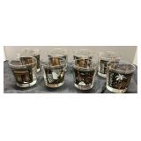 Eight Souvenir-Themed Lowball Glasses With Gold Ac