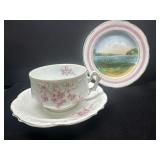 Porcelain Tea Cup, Saucer, and Plate Set with Elkh