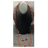 Wooden Beaded Necklace and Earrings Set With Gold-