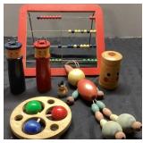 Vintage Wooden Toys Including Abacus and Figures