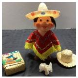 Mexican Doll with Sombrero, Miniature Donkey, and