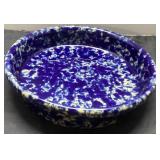 Blue and White Spongeware Stoneware Dish, 10-Inch
