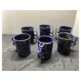 Six Bennington Potters Blue Agate Stoneware Cups