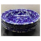 5 Blue Speckled Ceramic Bowls with Makerï¿½s Mark Be