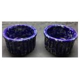Blue Spongeware Pottery Ramekins, 4 Inches Wide Be