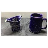 Bennington Pottery Blue Spongeware Creamer and Cup