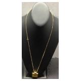 Gold-Toned Necklace with Square Pendant and Box Ch