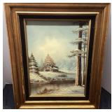 Framed Winter Landscape Painting by Richard Shelto