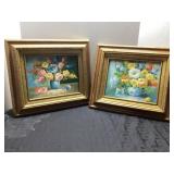 Framed Floral Still Life Paintings, 13 x 15 Inches