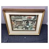Framed Anton Pieck Artwork Featuring Market Scene