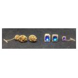 Gold-Tone Cufflinks and Tie Tack Sets with Colored