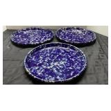 3 Bennington Potters Blue Splatterware Plates, 10