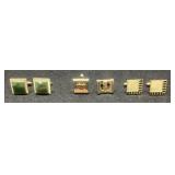 Square Green Stone and Geometric Gold-Tone Cufflin