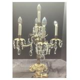 Vintage Brass Lamp with Crystal Accents, 16 Inches