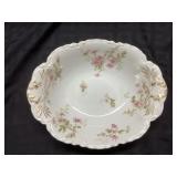 Porcelain Serving Bowl with Floral and Gold Accent