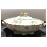 Porcelain Covered Serving Dish with Floral Pattern