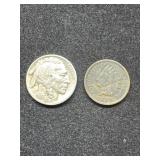 1926 Buffalo Nickel and 1895 Indian Head Cent Coin