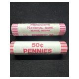 Two Rolls of 50-Cent Pennies from Merchants Nation