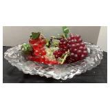 Oval Glass Bowl with Floral Etching and Scalloped