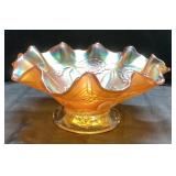 Carnival Glass Compote Dish with Floral Design and