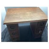 Solid Wood Desk With Six Drawers and Decorative Fr
