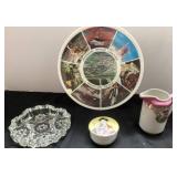 Decorative Items Including Plate, Glass Dish, and