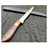 Damascus Steel Knife with Purple Handle and Sheath