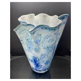 Contemporary Blue and White Hand-Blown Art Glass V