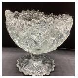 Pedestal Clear Cut Crystal Bowl with Intricate Pat