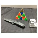 Decorative Geometric Puzzle Pyramid, Folding Knife