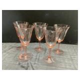 Five Pink-Stemmed Glasses with Flared Bowls