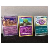 3 Pokemon Trading Cards: Palossand, Natu, and Whir