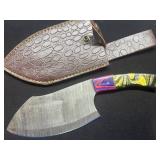 Custom Damascus Steel Knife With Multicolor Handle
