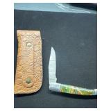 Handcrafted Damascus Steel Folding Knife with Leat