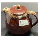 Glazed Ceramic Teapot with Brown Drip Motif and Li