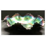 Carnival Glass Bowl With Ruffled Edge and Basketwe