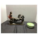 Decorative Roman Chariot Figurine and Green Spearm