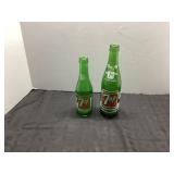 Vintage 7-Up Green Glass Bottles with Original Bra