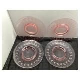 4 Pink Depression Glass Plates, 8 Inches Wide